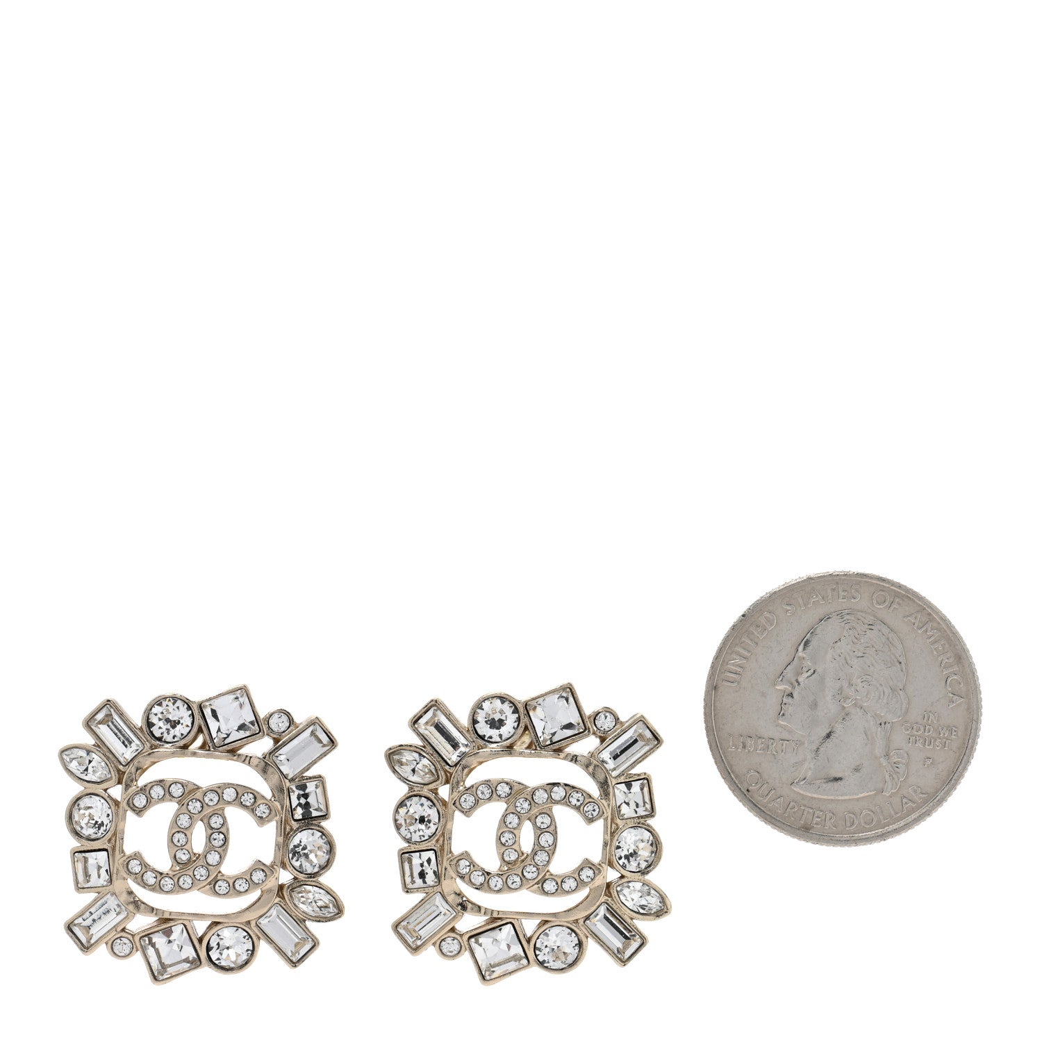 Chanel Metal Crystal Baguette High Society CC Earrings Gold 2 of 5