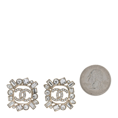 Chanel Metal Crystal Baguette High Society CC Earrings Gold 2 of 5