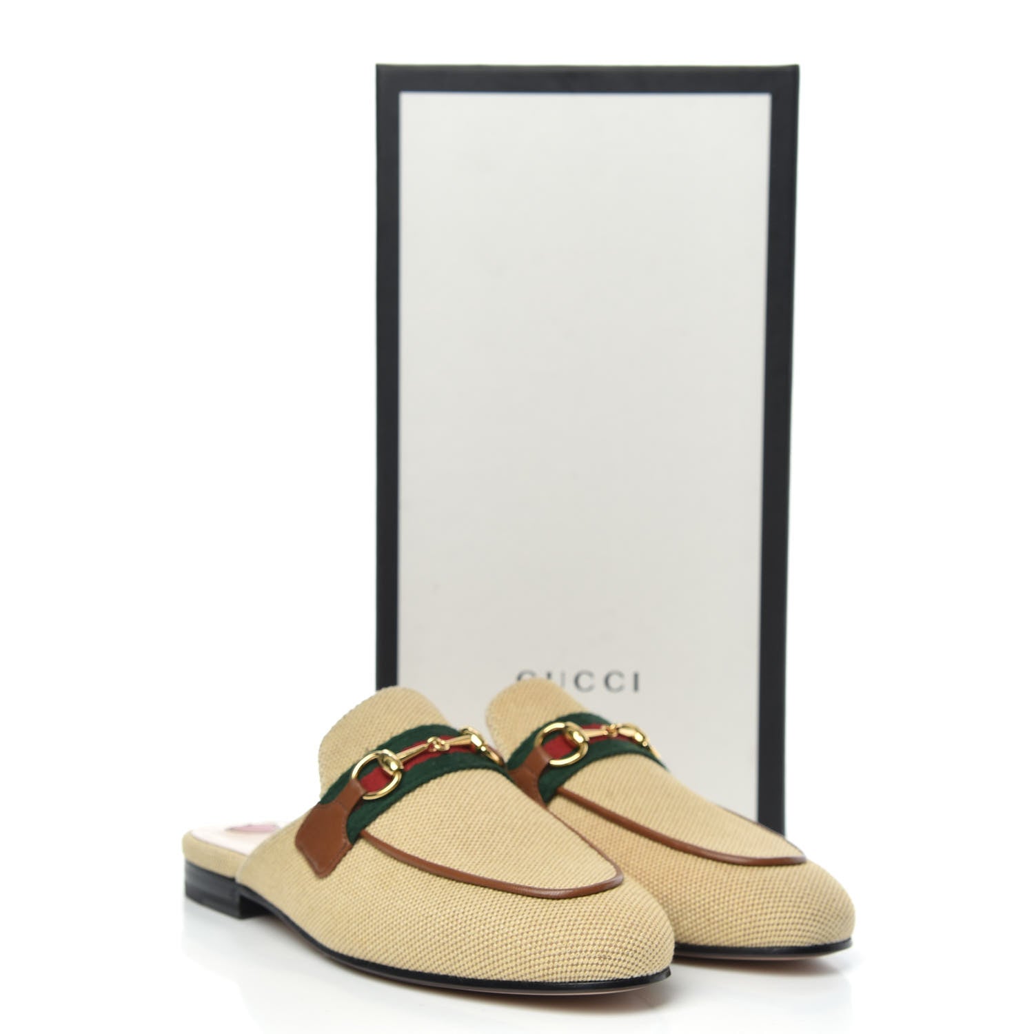 Gucci Canvas Vintage Charlotte Web Princetown Slippers 36 Sand Cuir 9 of 9