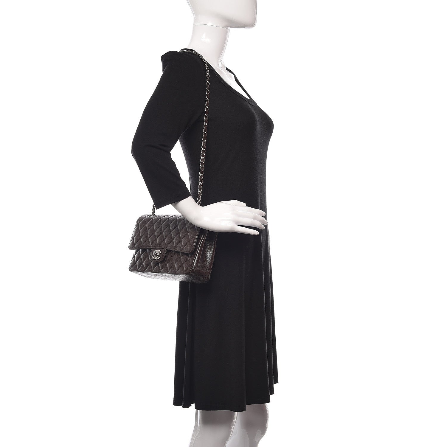 Chanel Caviar Quilted Medium Double Flap Dark Brown 2 of 13