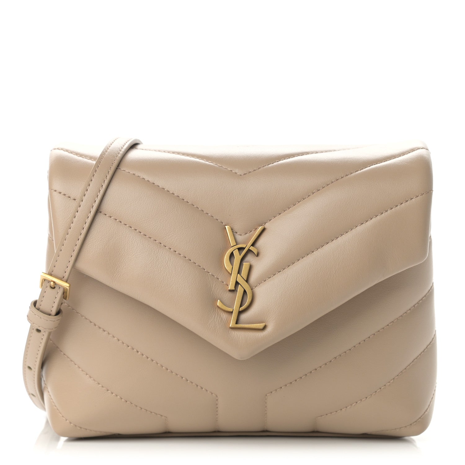 Saint Laurent Calfskin Y Quilted Monogram Toy Loulou Crossbody Bag Dark Beige 1 of 11