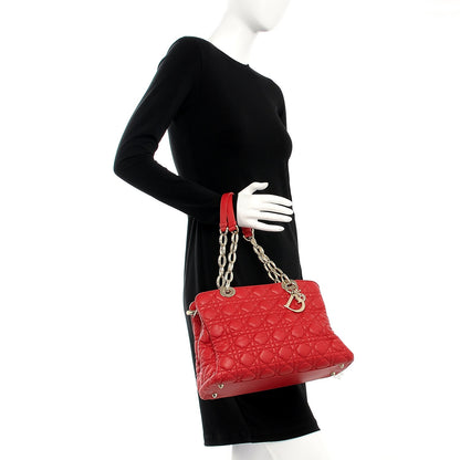 Christian Dior Lambskin Cannage Small Dior Soft Zipped Shopping Tote Red 2 of 7