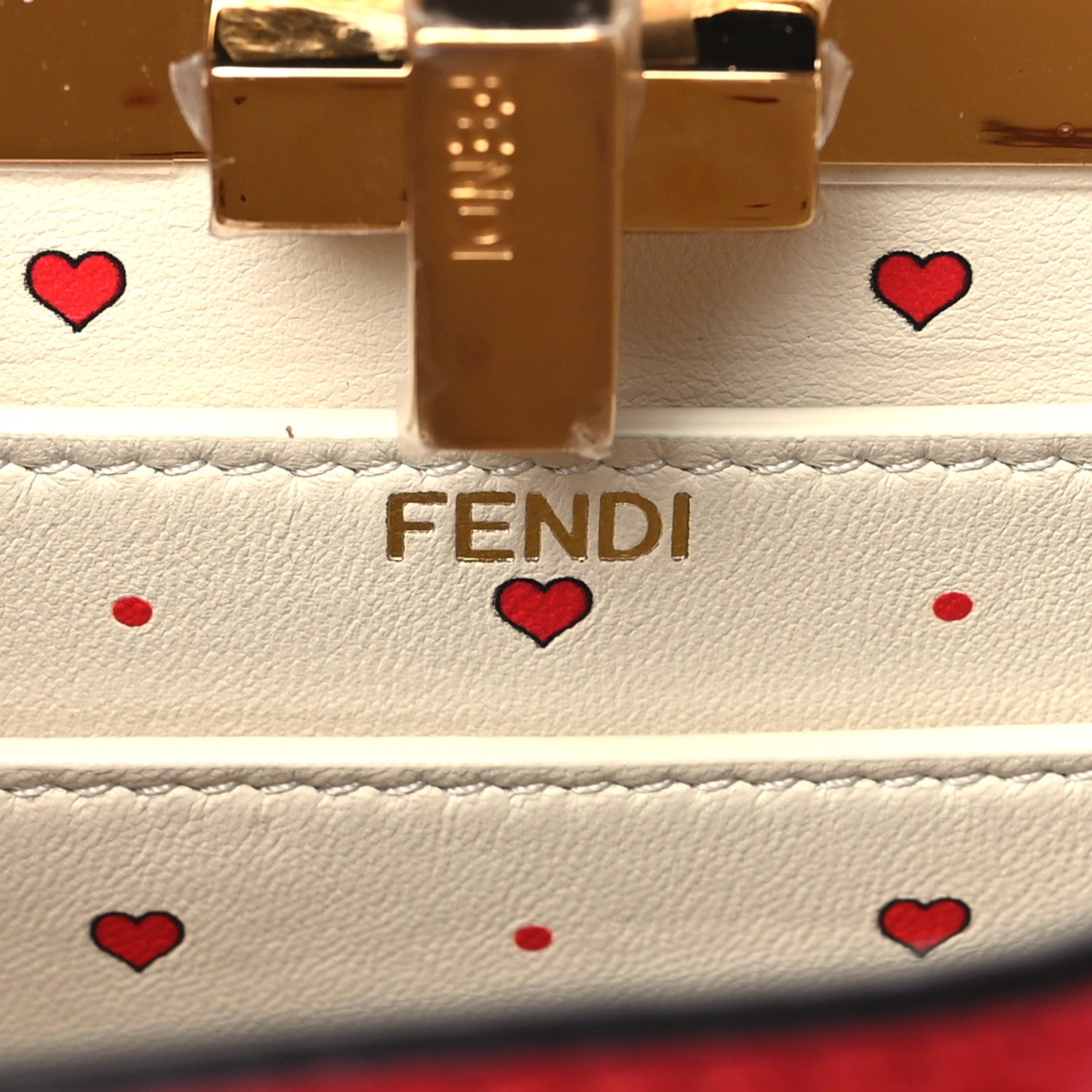 Fendi Vitello Seta Nappa Chinese Valentines Day Karligraphy Small Peekaboo I SEE U Satchel Rosso Cardinale Panna 6 of 10