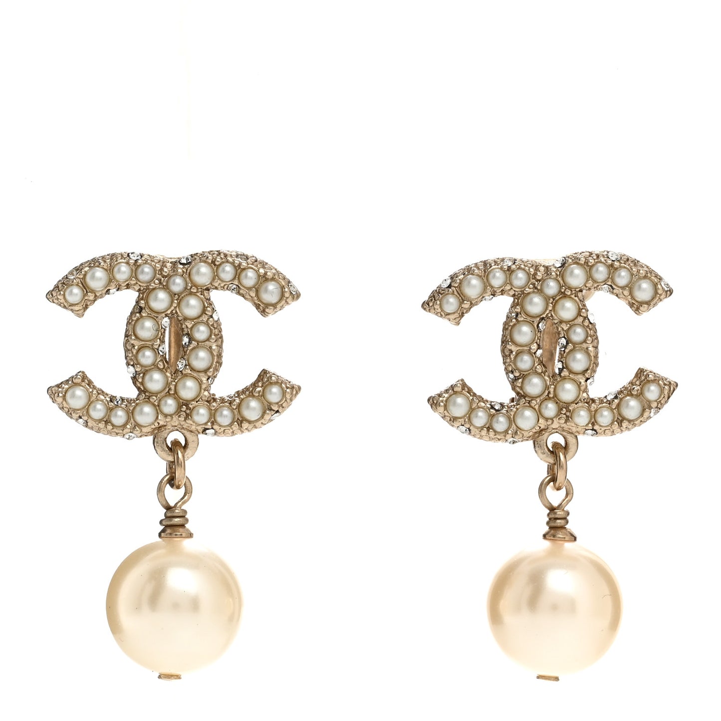Pearl CC Drop Clip On Earrings Gold