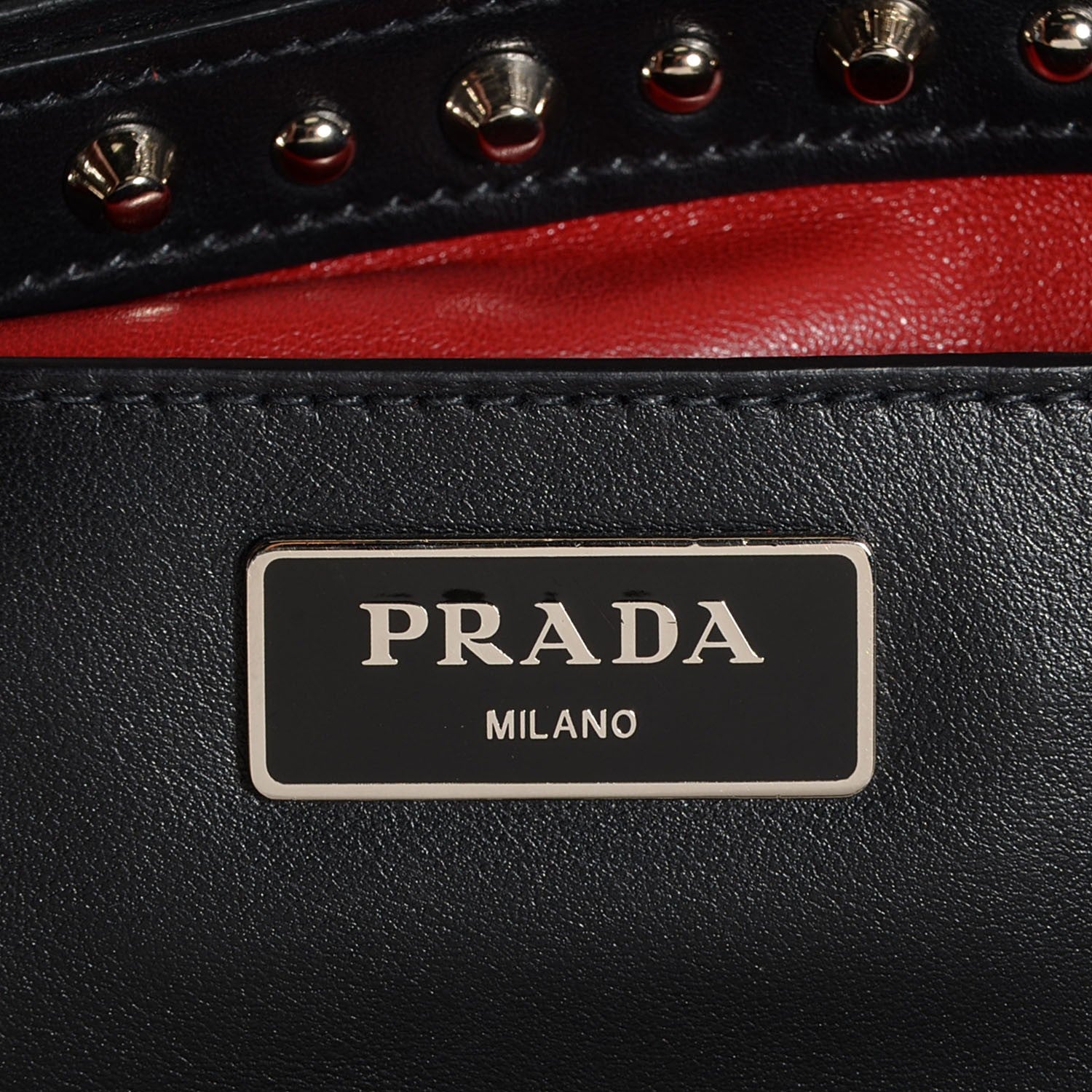 Prada Soft Calfskin Large Studded East West Tote Black 6 of 10