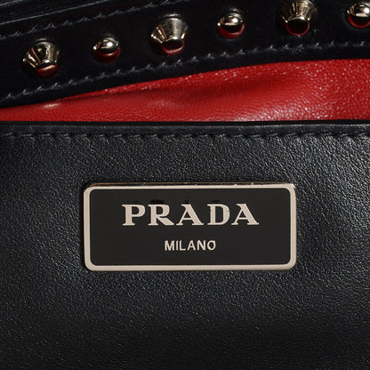 Prada Soft Calfskin Large Studded East West Tote Black 6 of 10
