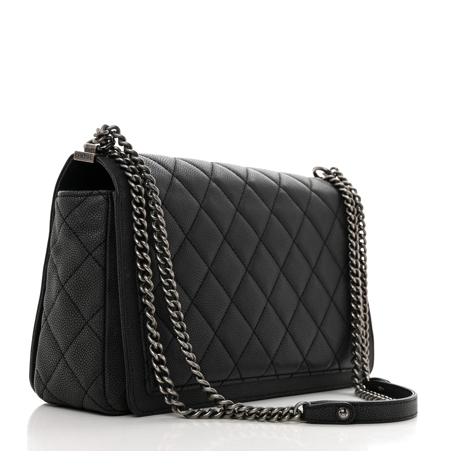 Washed Caviar Quilted Large Turn Around Ligne Flap Grey