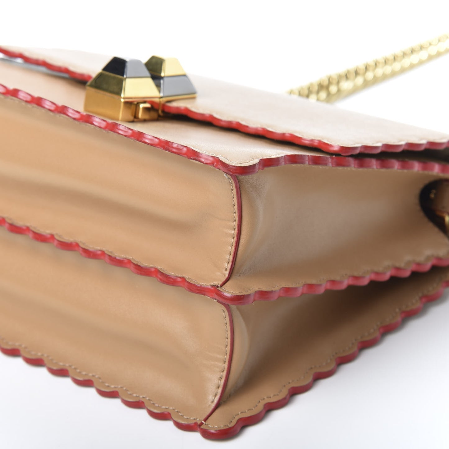 Vitello Liberty Scalloped Studded Small Kan I Shoulder Bag Miele Scuro
