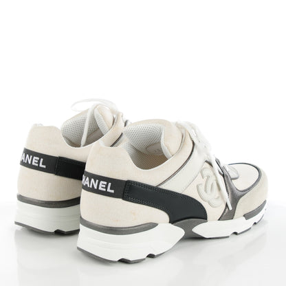 Chanel Suede Calfskin CC Sneakers 37 White Grey 4 of 9