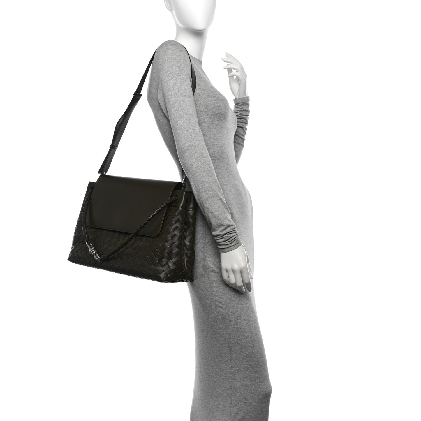 Calfskin Intrecciato Medium Andiamo Messenger Bag Kaki