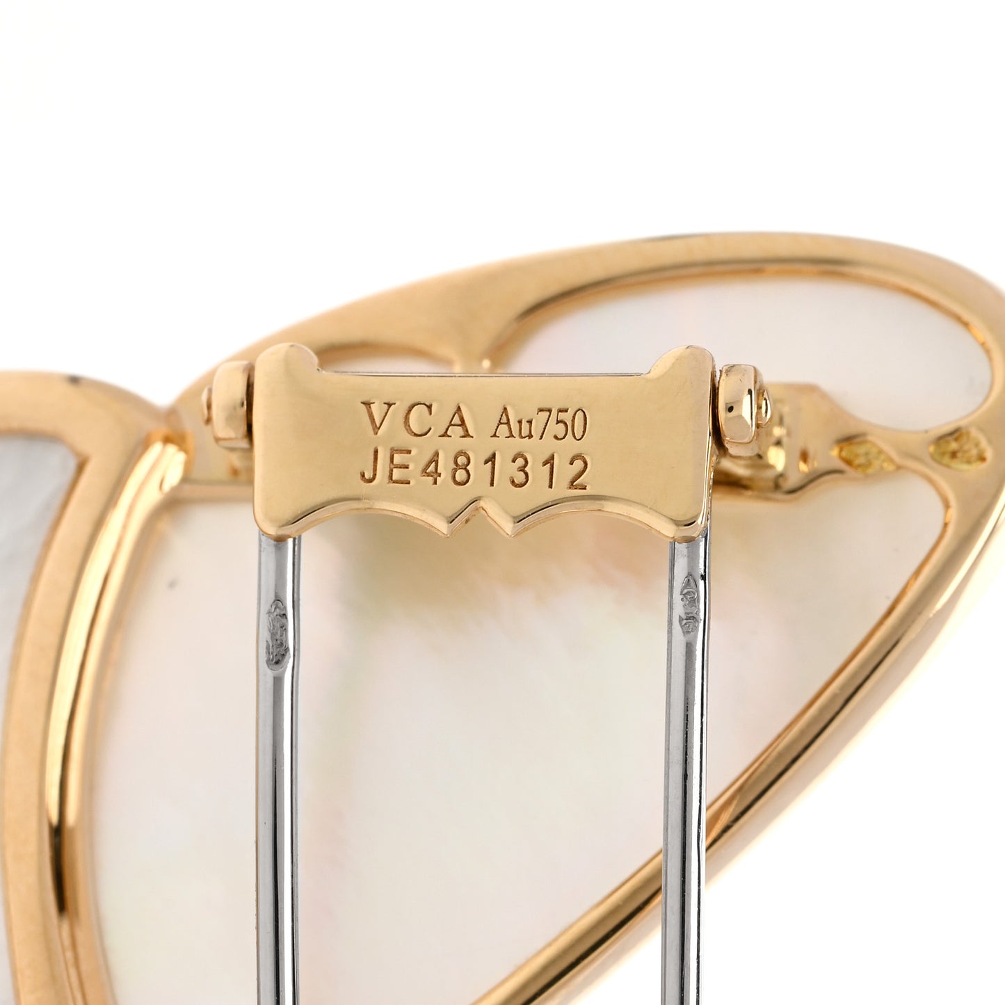 18K Yellow Gold Diamond Mother of Pearl Butterfly Brooch Pin