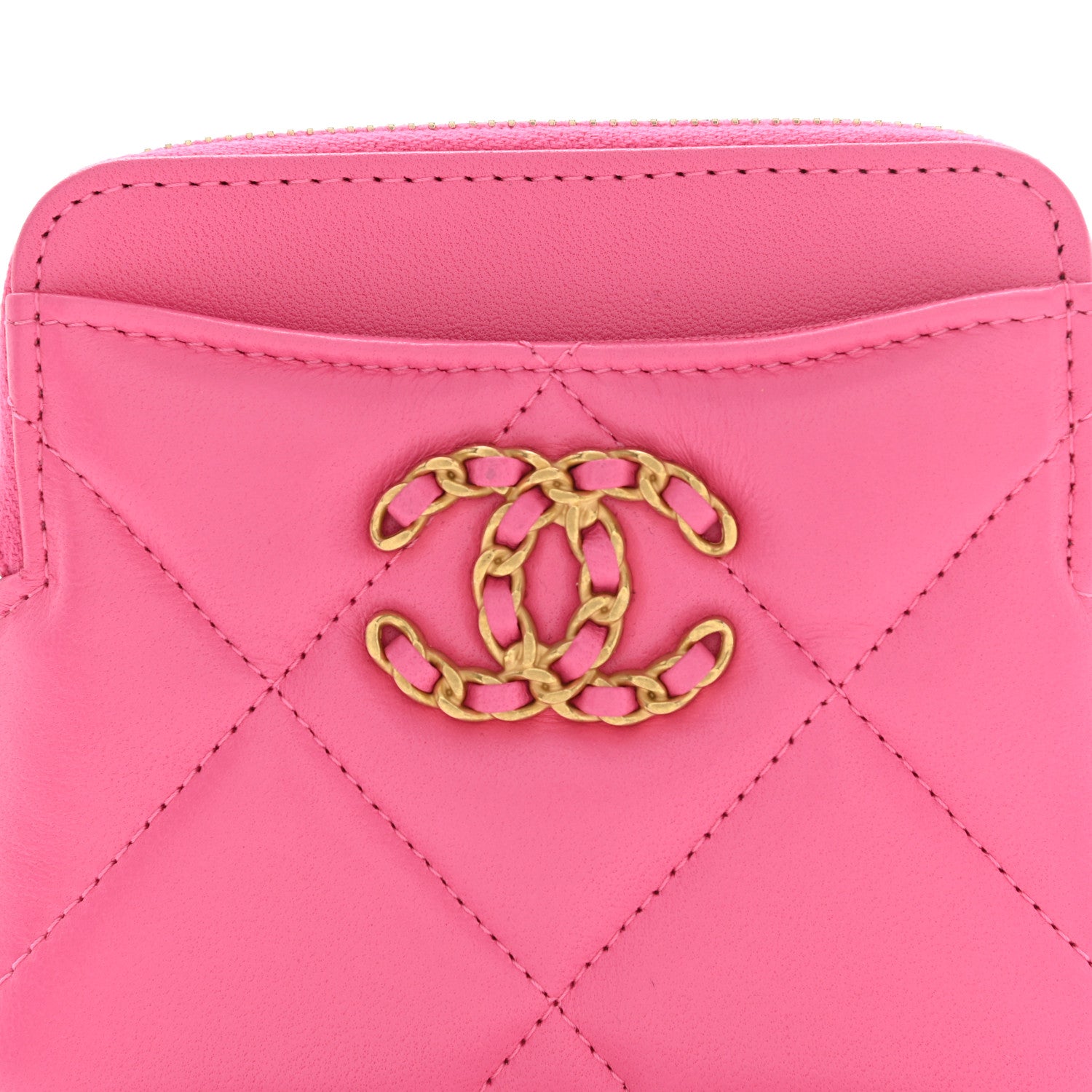 Chanel Lambskin Quilted Chanel 19 Zip Card Holder Wallet Pink 8 of 11