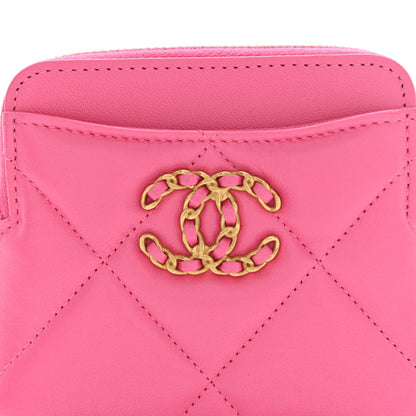 Chanel Lambskin Quilted Chanel 19 Zip Card Holder Wallet Pink 8 of 11