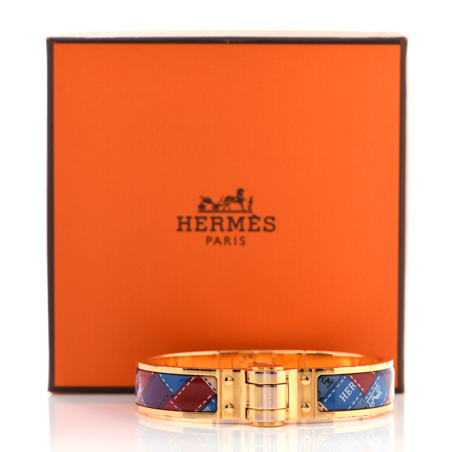 Hermes Enamel Printed Narrow Bolduc Au Carre Hinged Bracelet 8 of 8