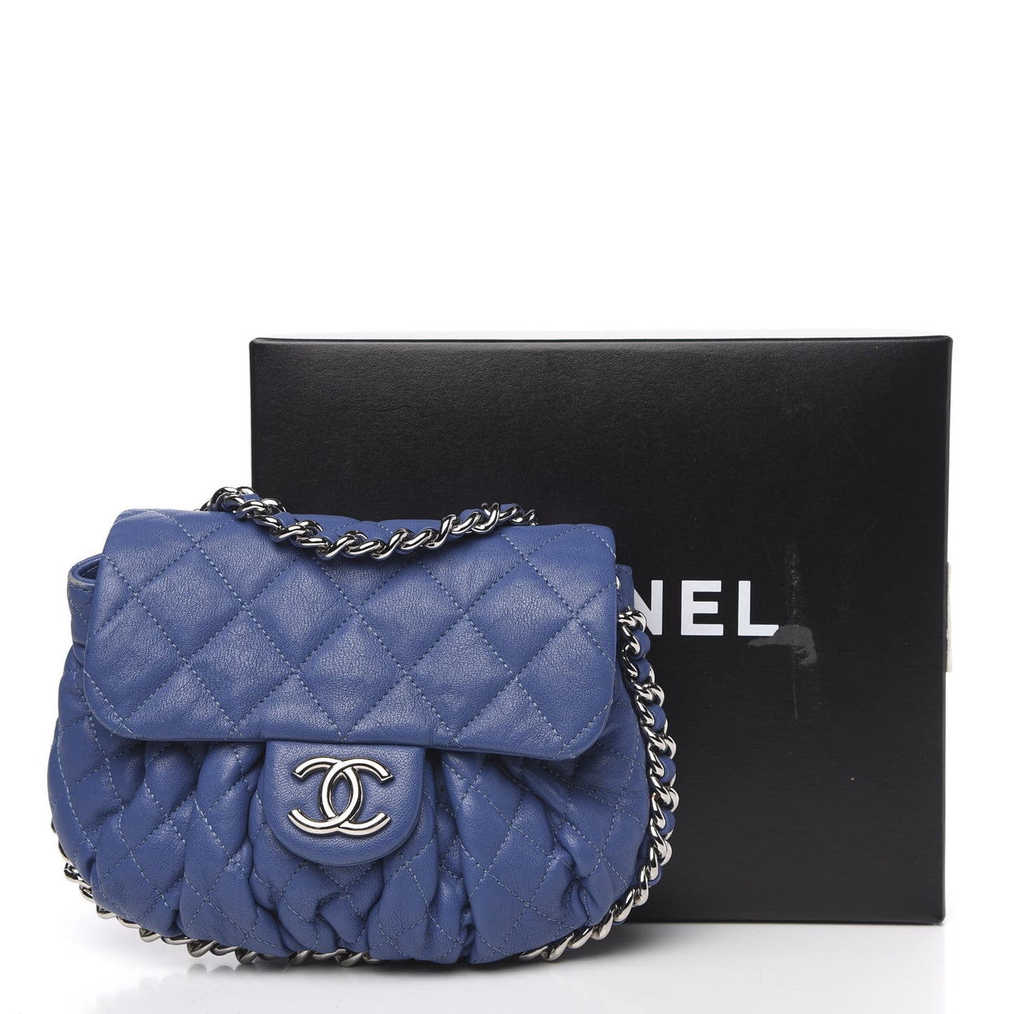 Washed Lambskin Quilted Mini Chain Around Flap Blue