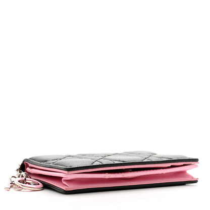 Christian Dior Lambskin Cannage Bi-Color Small Lady Dior Flap Card Holder Black Pink 4 of 13