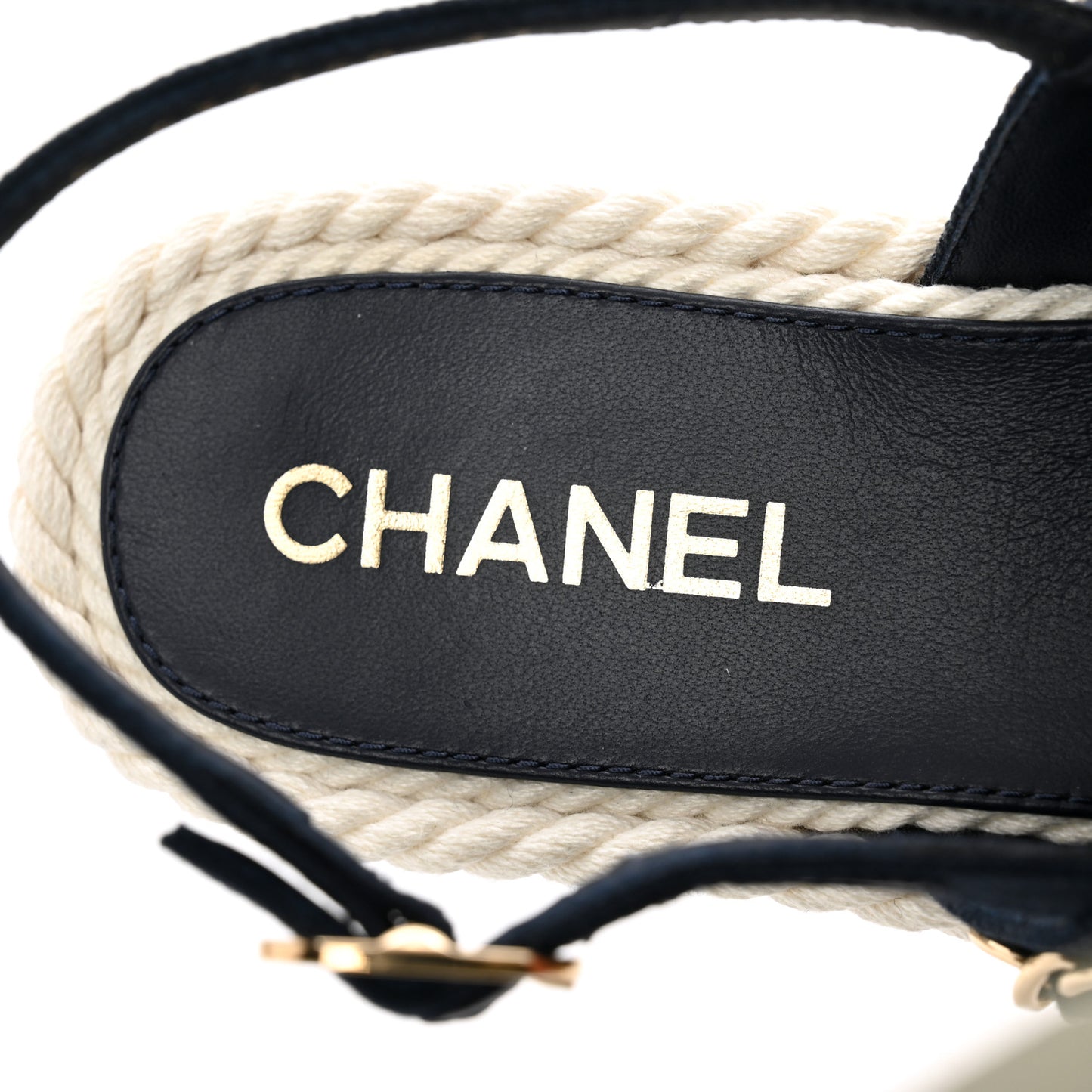 Lambskin Cotton Cork Printed Cap Toe Chain Mules Sandals 37 Navy White