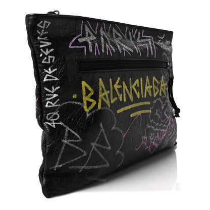 Balenciaga Agneau Arena Graffiti All Over Explorer Pouch Black Multicolor 3 of 8