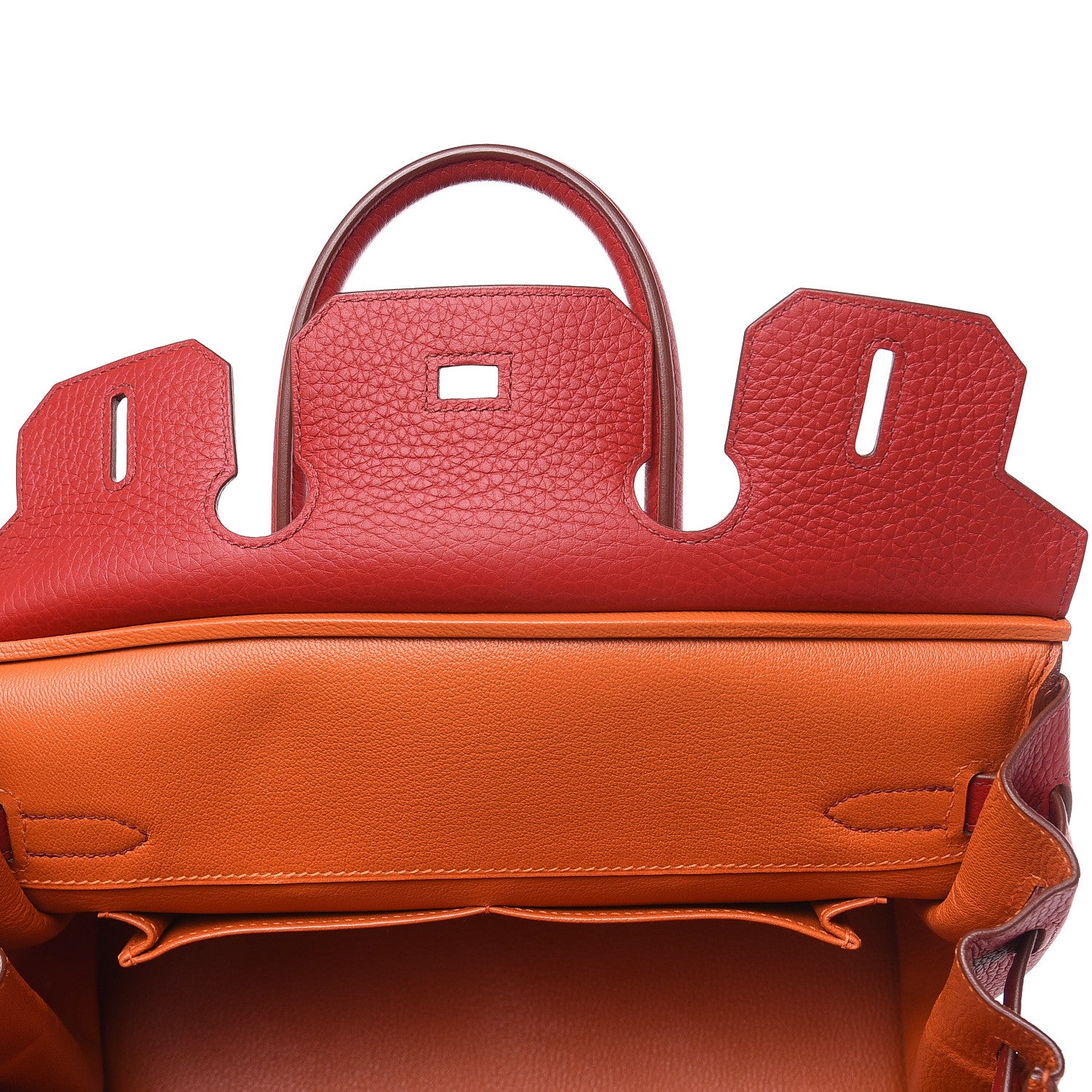 Hermes Taurillon Clemence Horseshoe Bi-Color Birkin 30 Rouge Garance and Orange 21 of 28