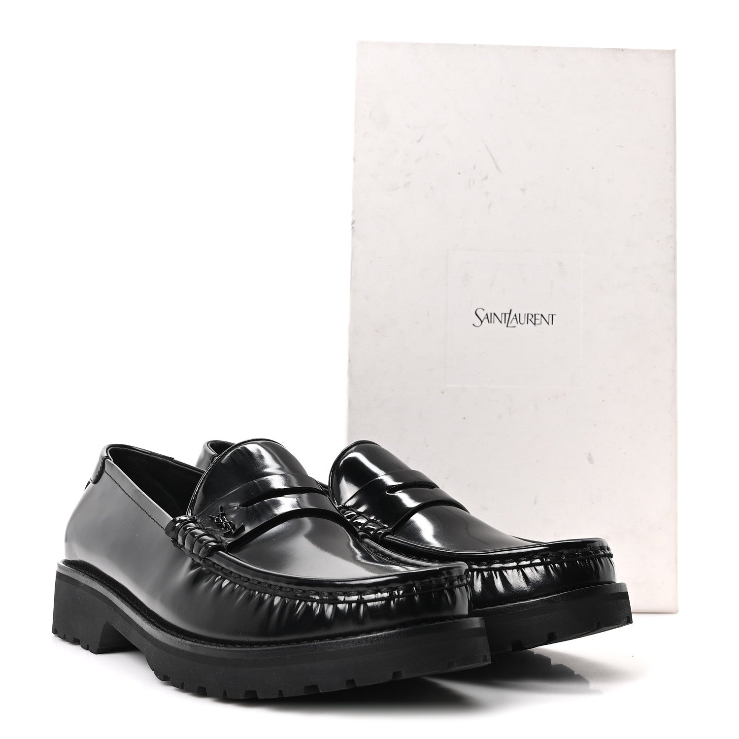 Saint Laurent Glazed Calfskin Mens Master Le Loafer 15 Moccassins 43 Black 10 of 10