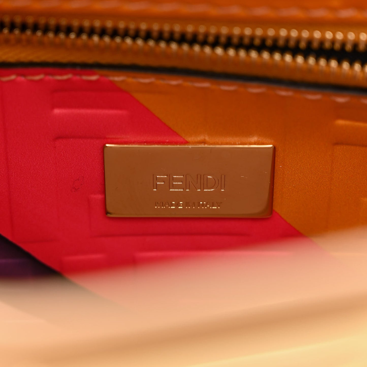 Vitello Seta Nappa FF Embossed Mini Peekaboo Iconic Satchel Miele Scuro