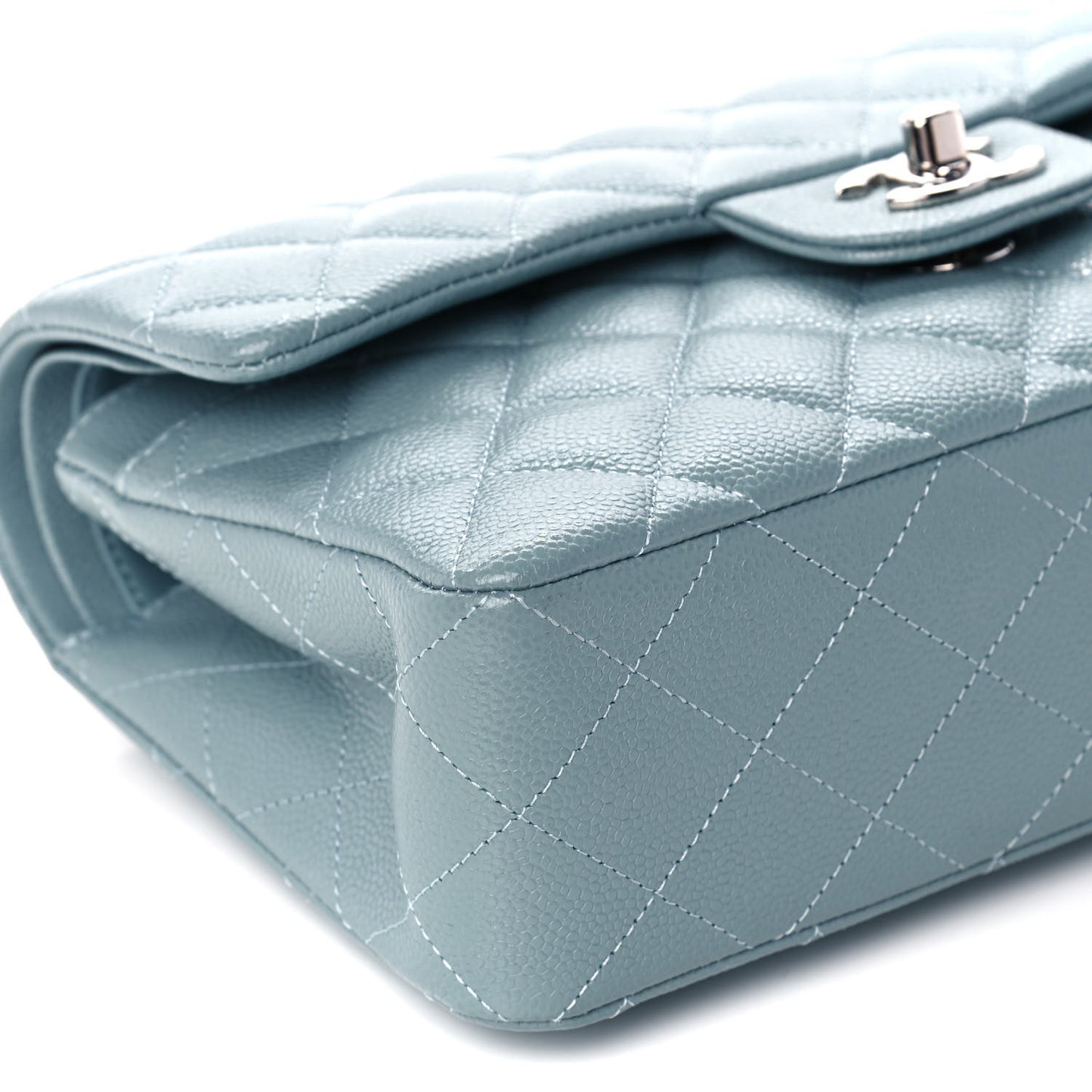 Caviar Quilted Small Double Flap Light Blue