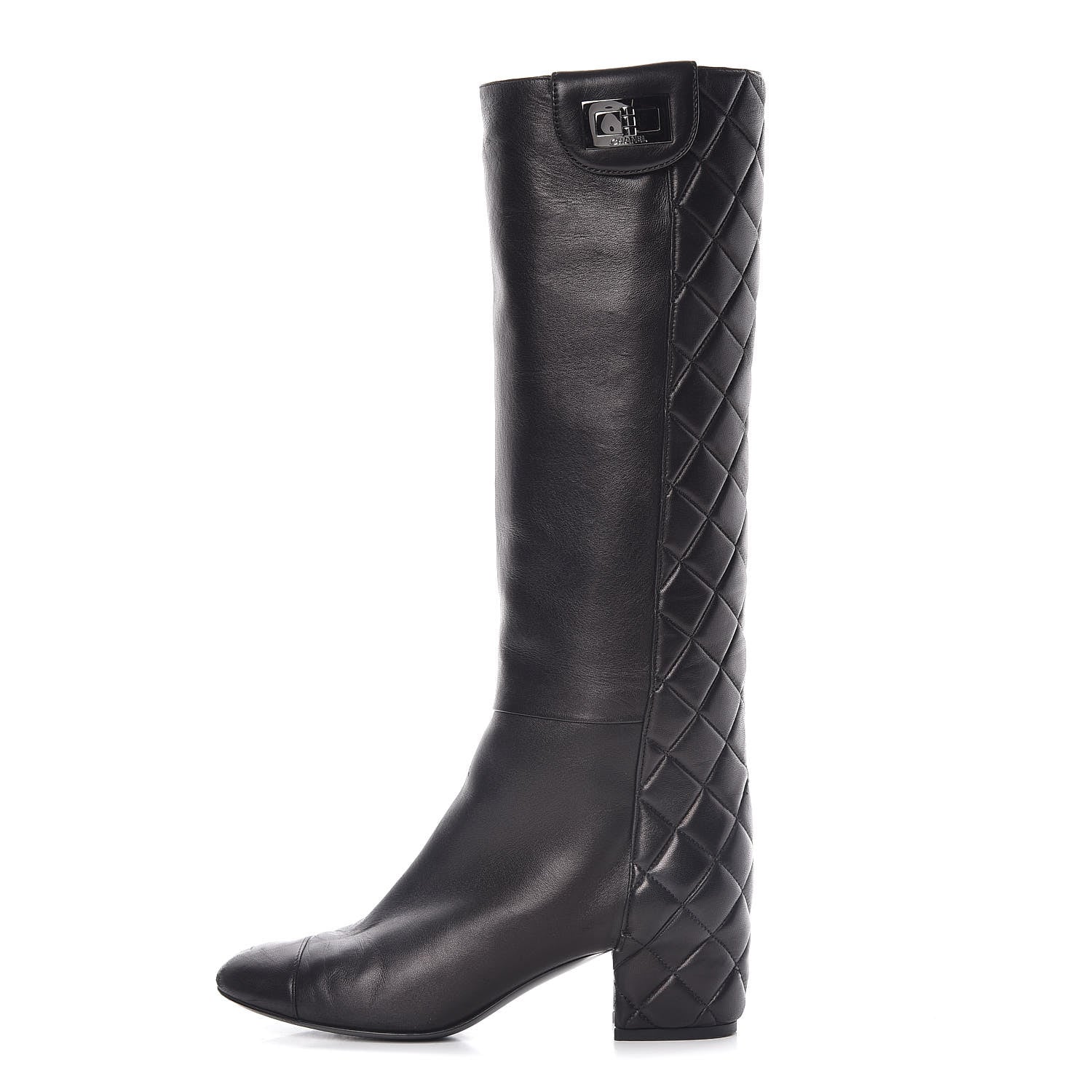 Chanel Lambskin Quilted Reissue Knee High Tall Boots 37 Black 1 of 14