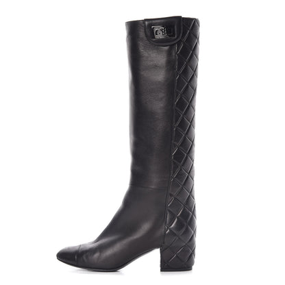 Chanel Lambskin Quilted Reissue Knee High Tall Boots 37 Black 1 of 14