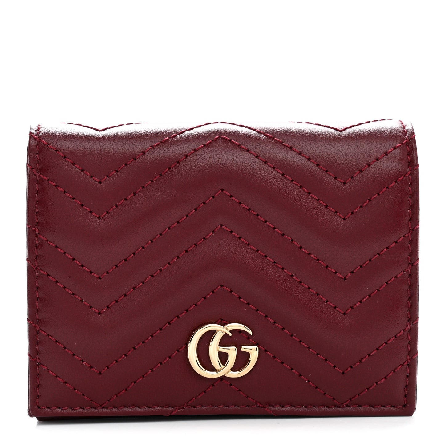 Calfskin Matelasse GG Marmont Card Case Wallet Rosso Ancora