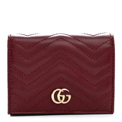 Gucci Calfskin Matelasse GG Marmont Card Case Wallet Rosso Ancora 1 of 8