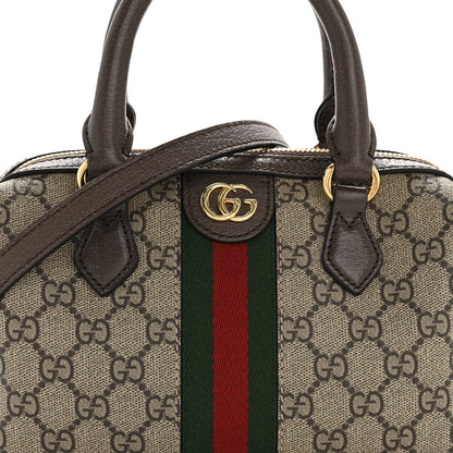 Gucci GG Supreme Monogram Textured Dollar Calfskin Web Mini Ophidia Top Handle Bag Beige Dark Brown 8 of 13