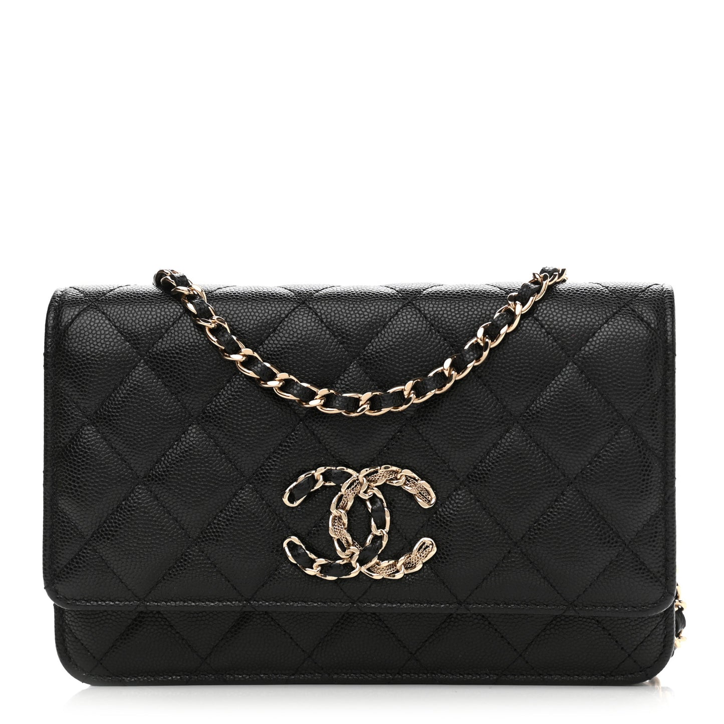 Caviar Quilted French New Wave Chain CC Wallet On Chain WOC Black