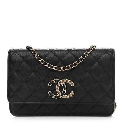 Chanel Caviar Quilted French New Wave Chain CC Wallet On Chain WOC Black 1 of 14