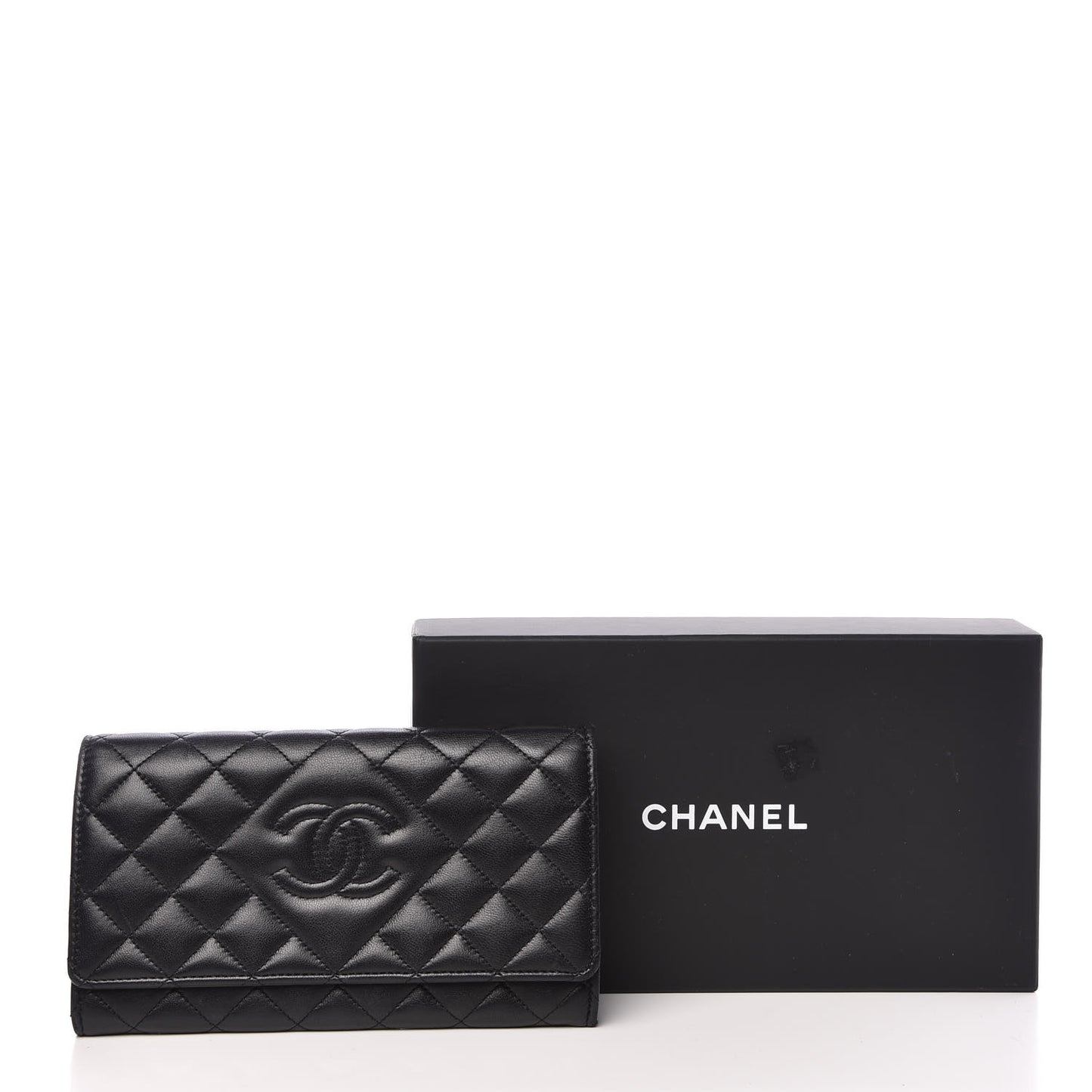 Lambskin Quilted Large Diamond CC Flap Wallet Black