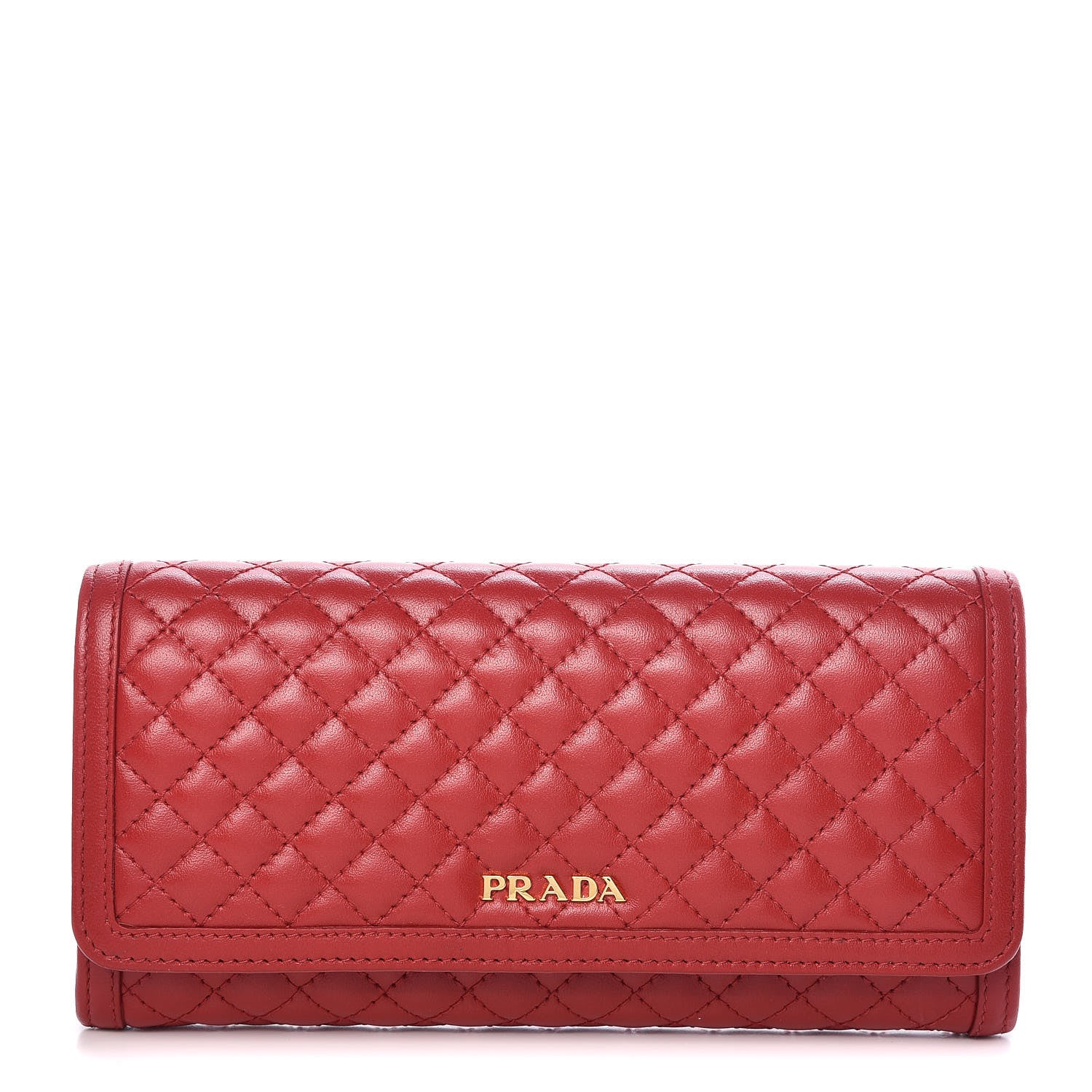 Prada Soft Calf Quilted Continental Flap Wallet Fuoco 1 of 9