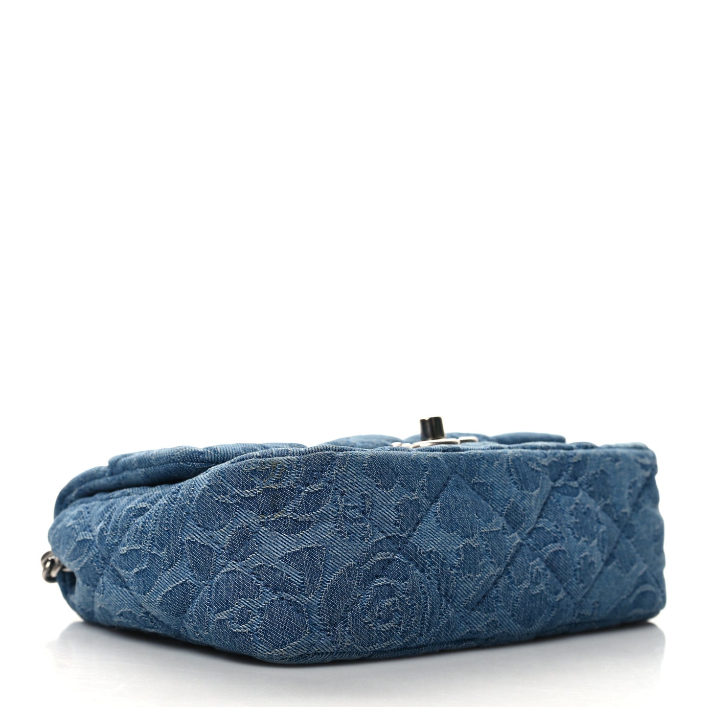 Denim Quilted Camellia Sweetheart Mini Flap Blue