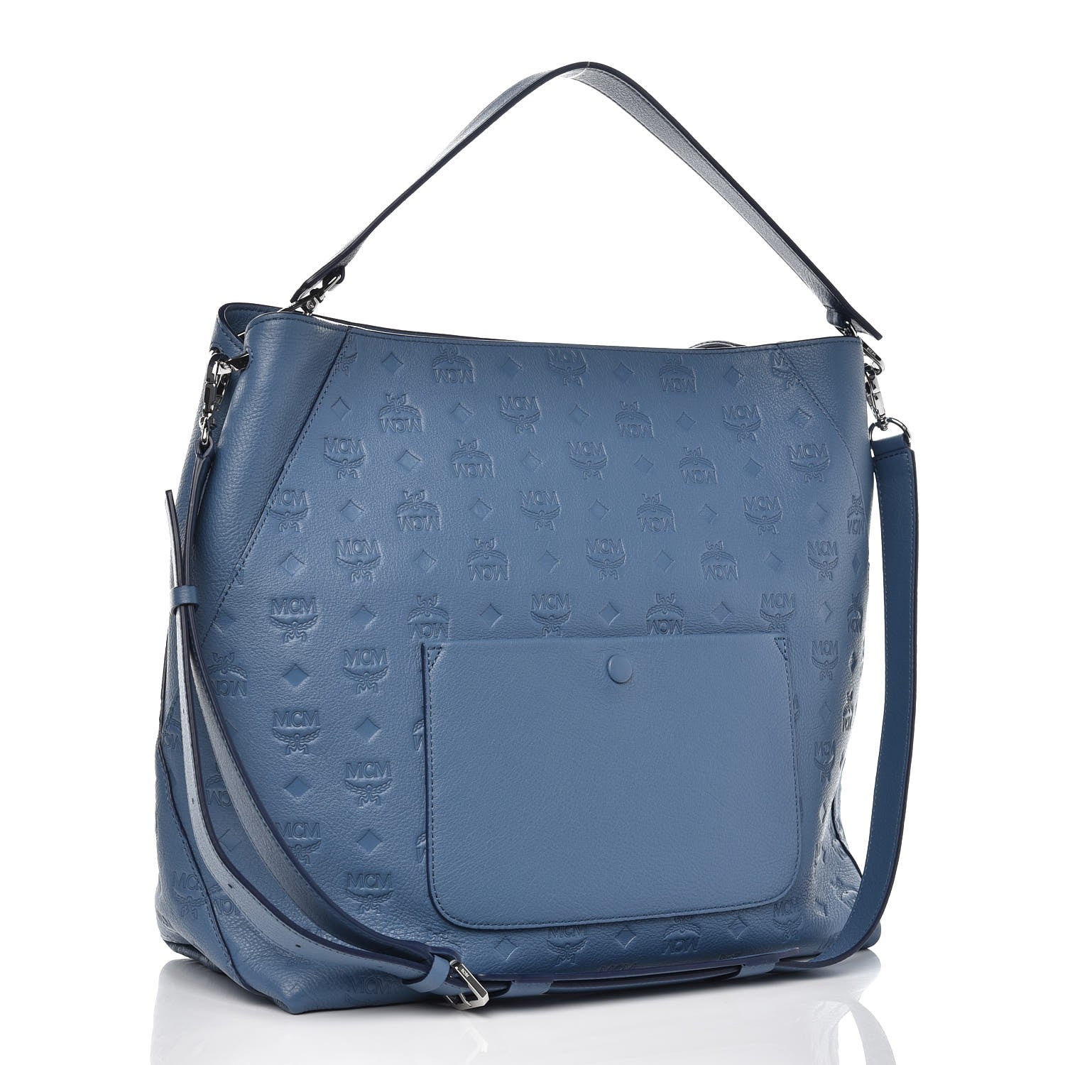 MCM Calfskin Ottomar Monogram Large Klara Hobo Luft Blue 5 of 9