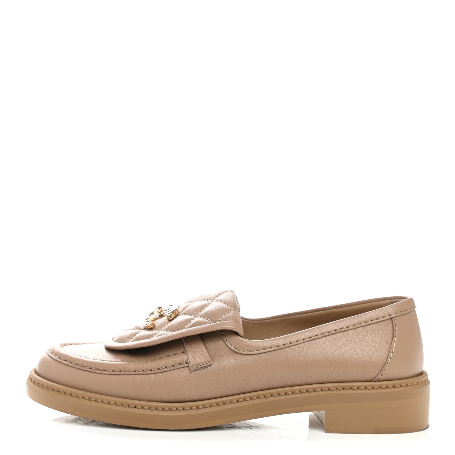 Chanel Lambskin Quilted CC Turnlock Loafers 37.5 Beige 1 of 9