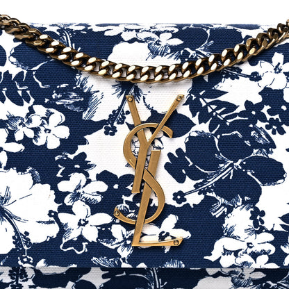 Saint Laurent Canvas Small Monogram Hibiscus Print Kate Satchel Blue 8 of 12