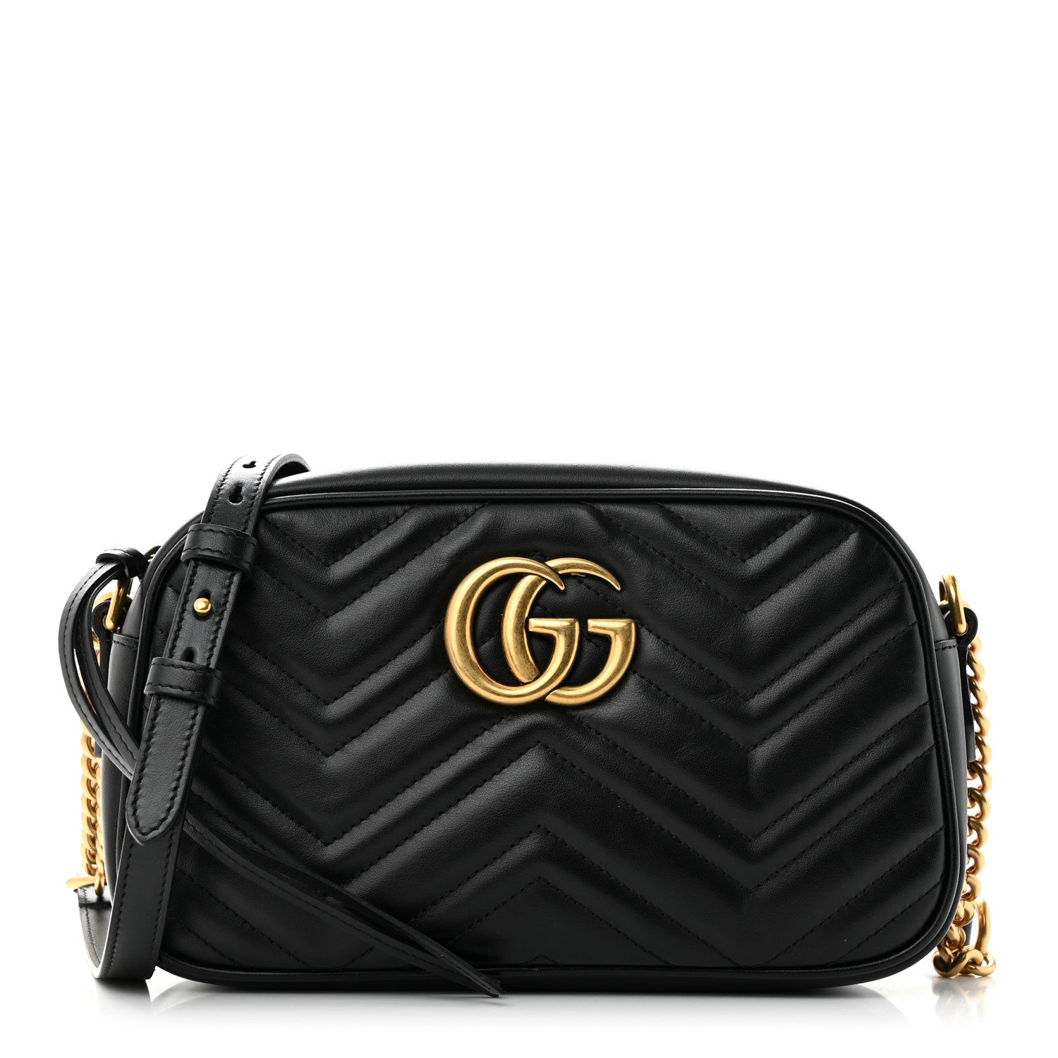 Gucci Calfskin Matelasse Small GG Marmont Chain Shoulder Bag Black 1 of 11