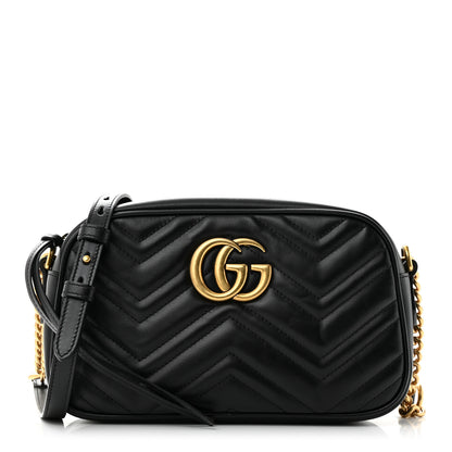 Gucci Calfskin Matelasse Small GG Marmont Chain Shoulder Bag Black 1 of 11