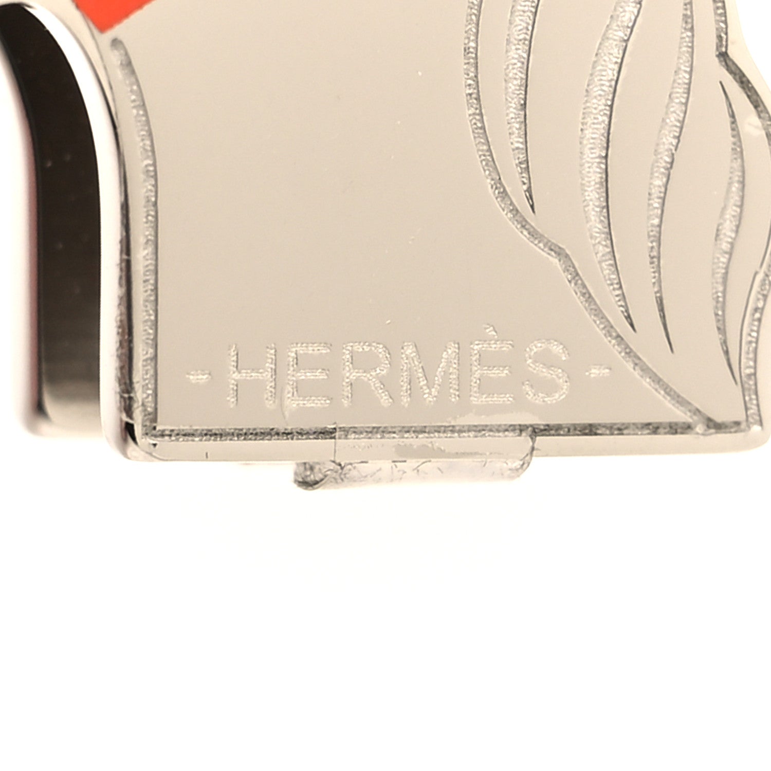 Hermes Permabrass Lacquered Quadrige Twilly Scarf Ring Orange Silver 3 of 4