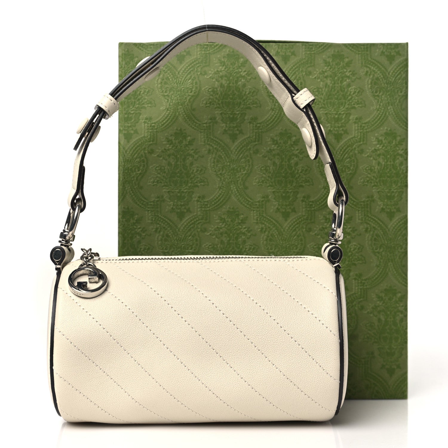 Gucci Sakai Be Green Calfskin Diagonal Stitched Mini Blondie Barrel Shoulder Bag Mystic White 11 of 11