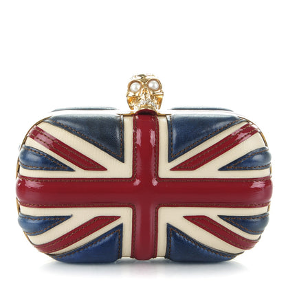 Alexander McQueen Patent Calfskin Britannia Skull Box Clutch Red Blue 1 of 7