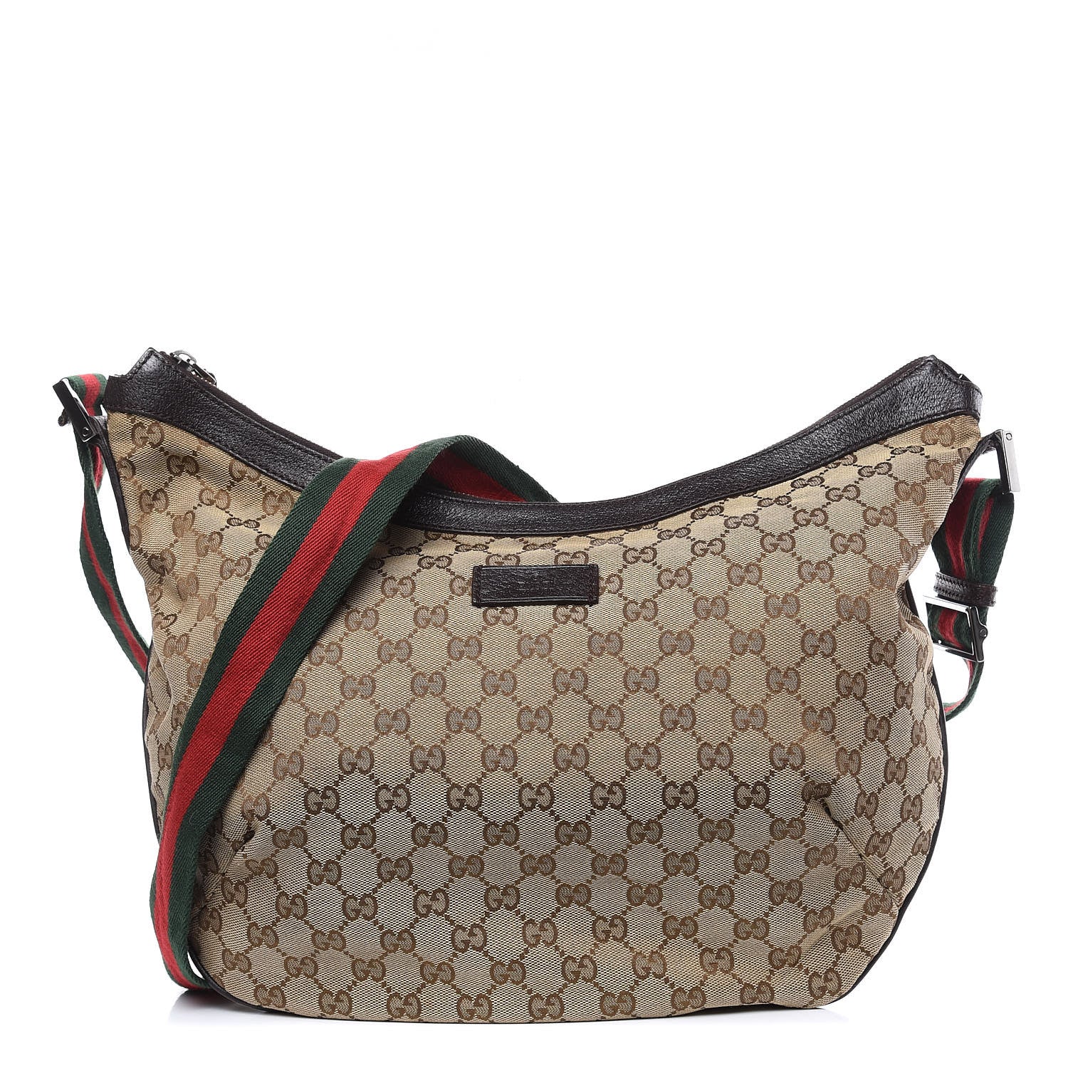 Gucci Monogram Web Medium Half Moon Hobo Dark Brown 1 of 10