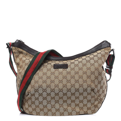 Gucci Monogram Web Medium Half Moon Hobo Dark Brown 1 of 10