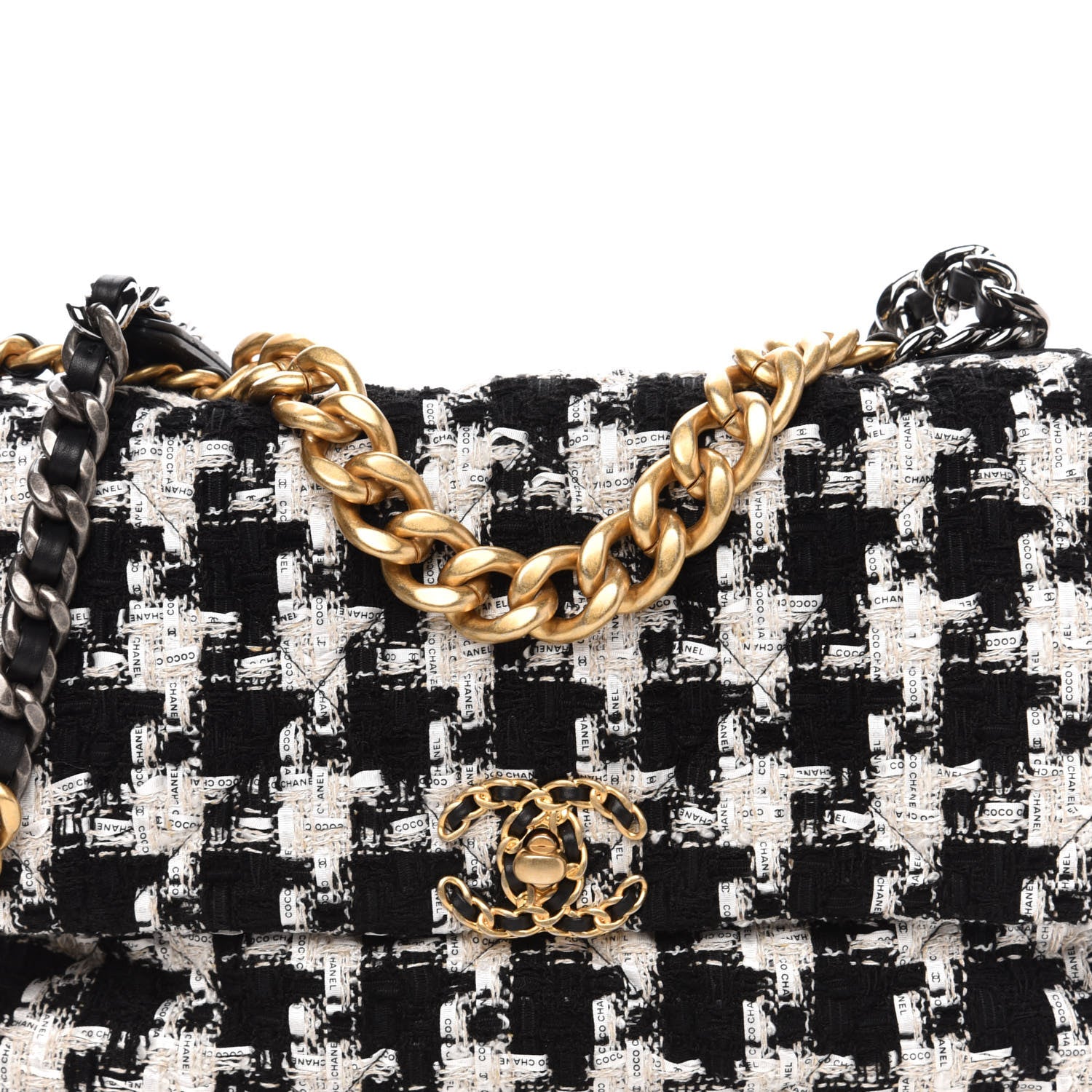 Chanel Tweed Quilted Large 19 Flap Black Ecru White 10 of 10
