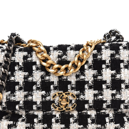 Chanel Tweed Quilted Large 19 Flap Black Ecru White 10 of 10