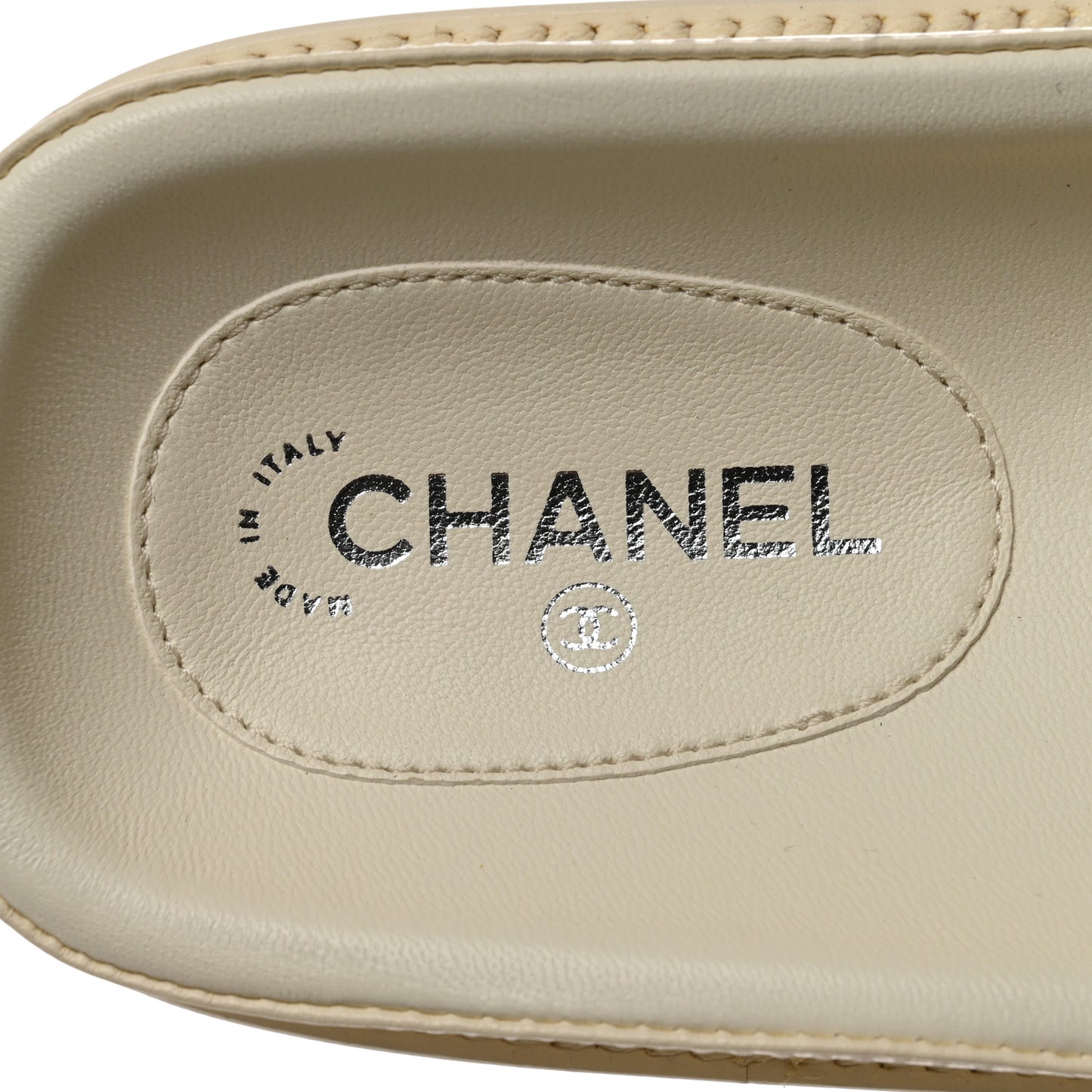 Lambskin Cha-Nel Mule Sandals 36.5 Ivory Multicolor