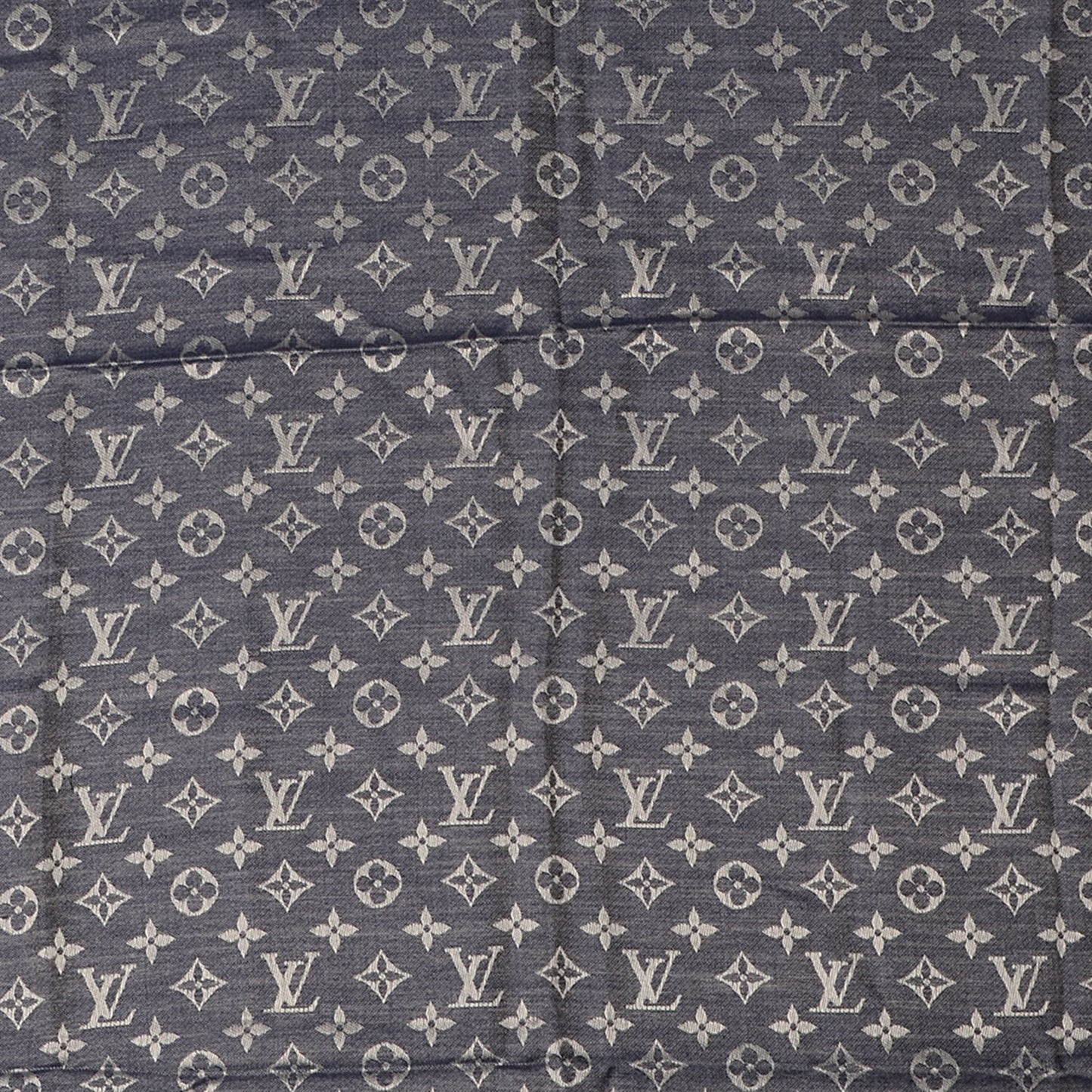 Wool Silk Monogram Denim Shawl Blue